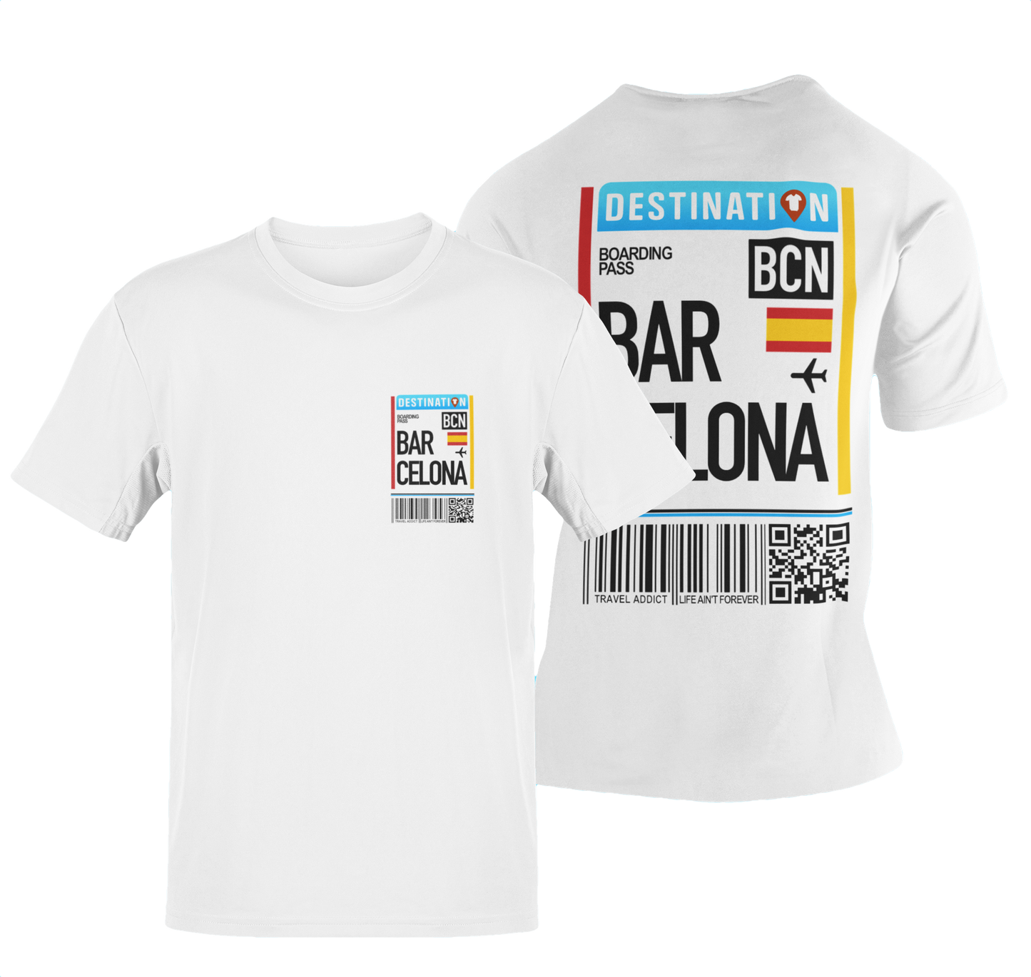 camiseta manga corta blanca souvenir moda algodón barcelona