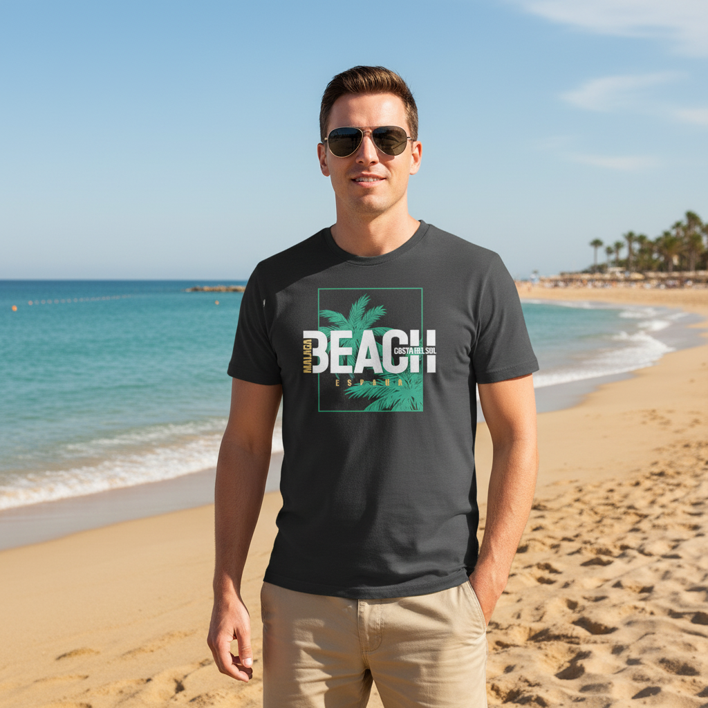 playa, palmeras, recuerdo, moda, algodón