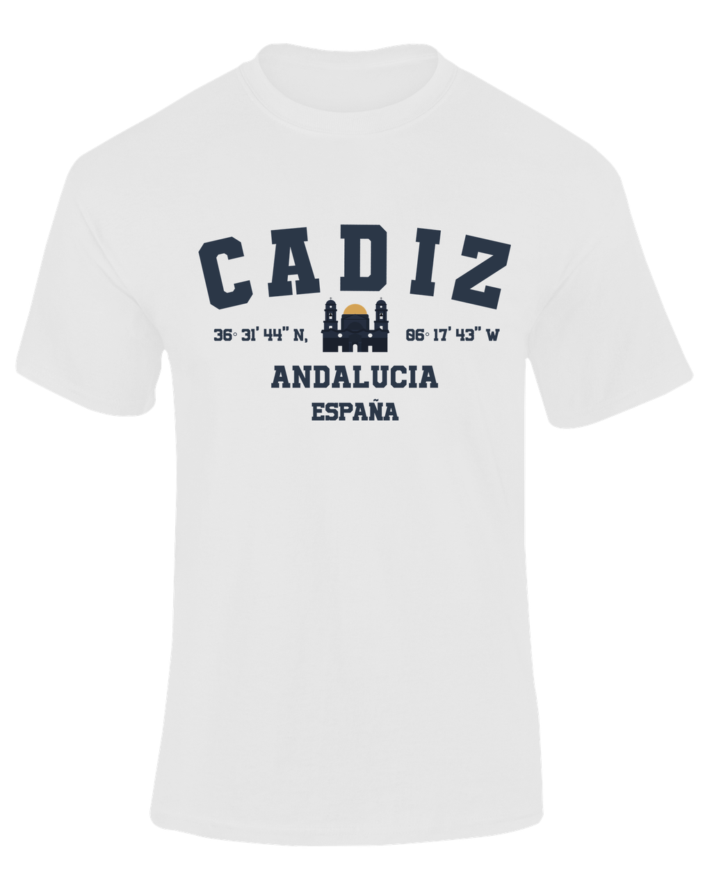 Camiseta Cádiz blanca con diseño Coordenadas Cádiz Andalucía España