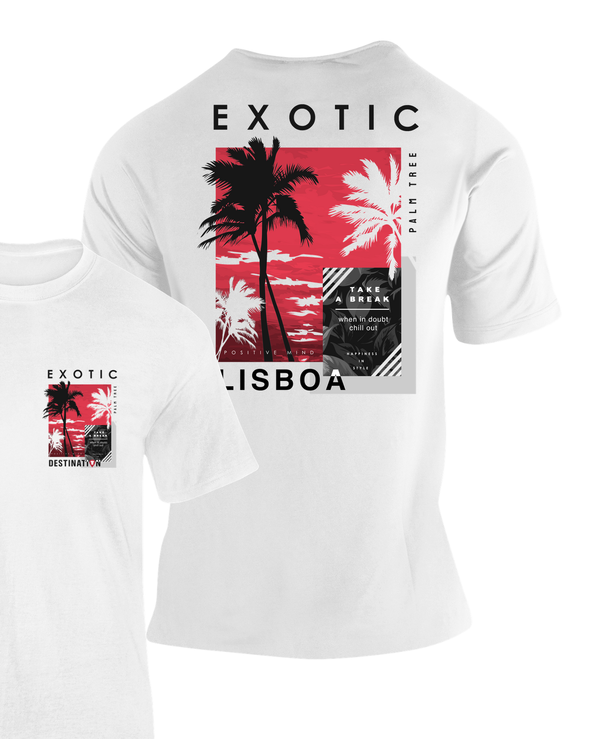 Camiseta Lisboa Portugal blanca con estampado Exotic Palm Tree en la espalda y logo en el pecho