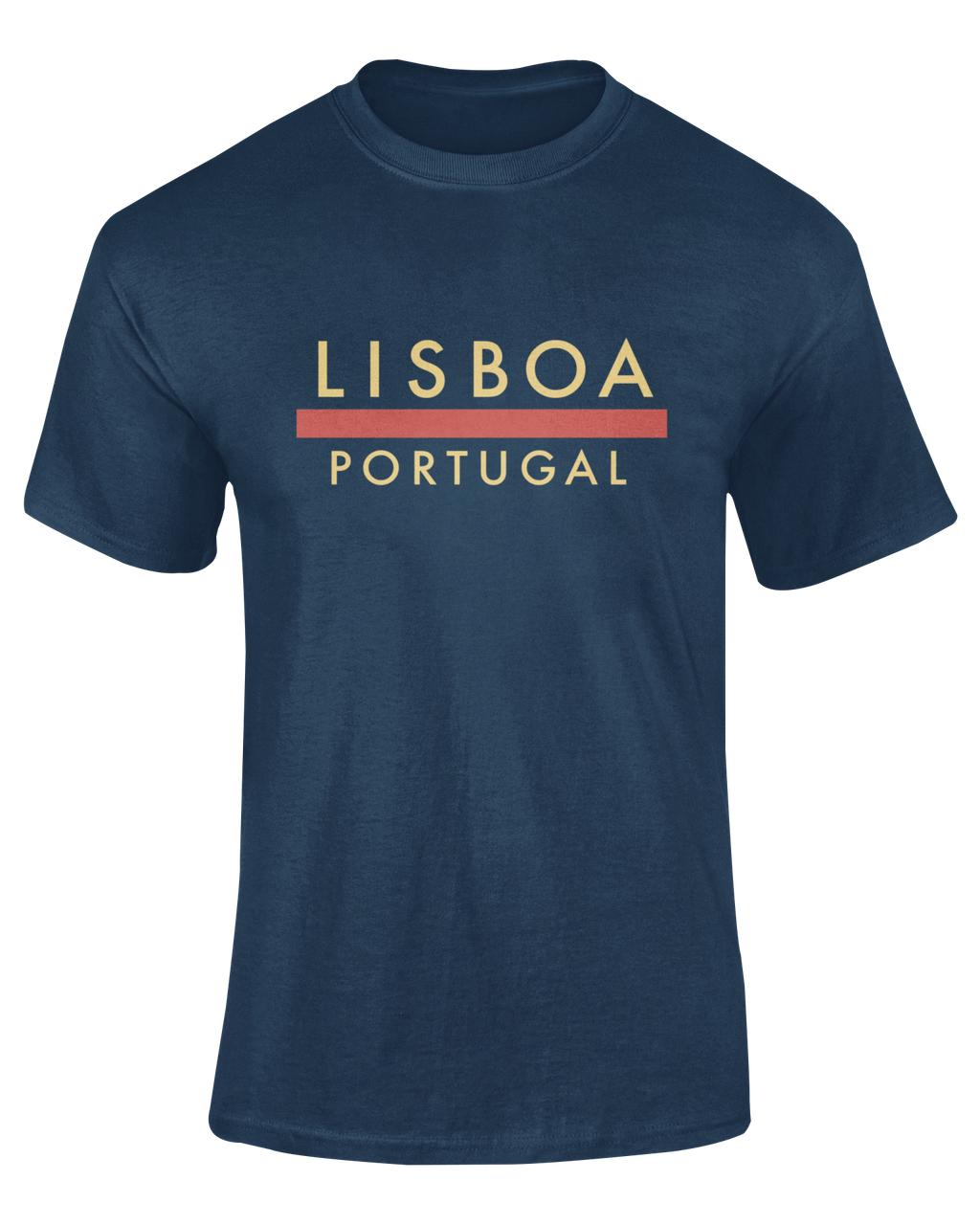 Camiseta Lisboa Portugal color azul marino con diseño minimalista y línea roja