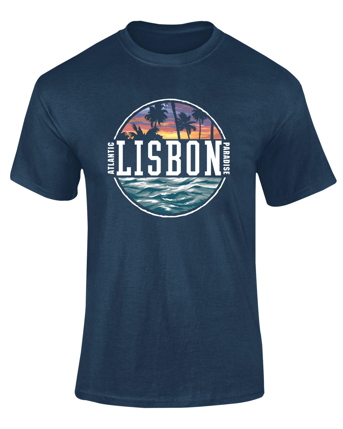 Camiseta Lisboa Portugal azul marino con estampado Lisboa Paradise en el pecho