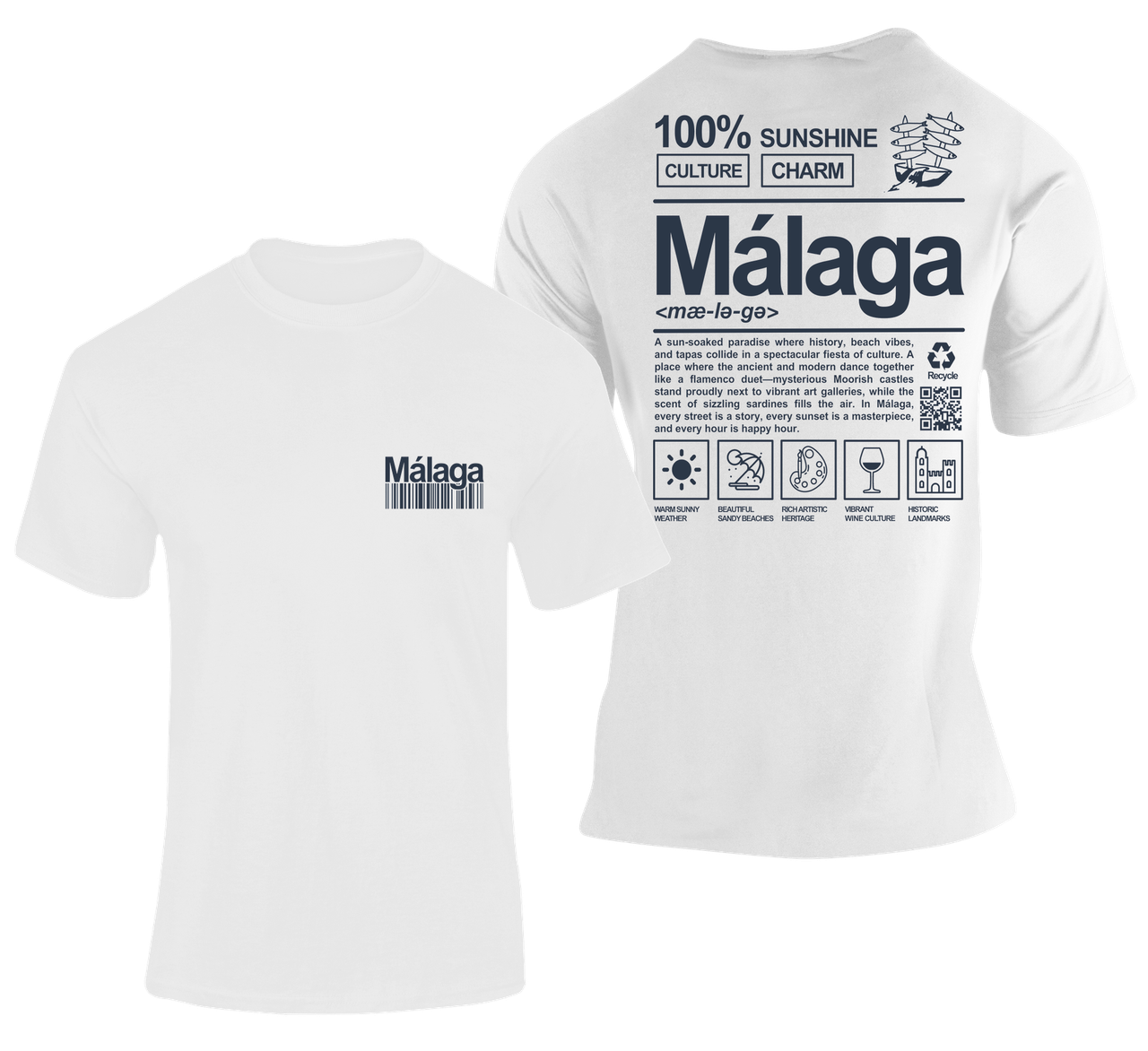 Camiseta City Definition Málaga blanca con diseño tipo definición de diccionario – Destination.es
