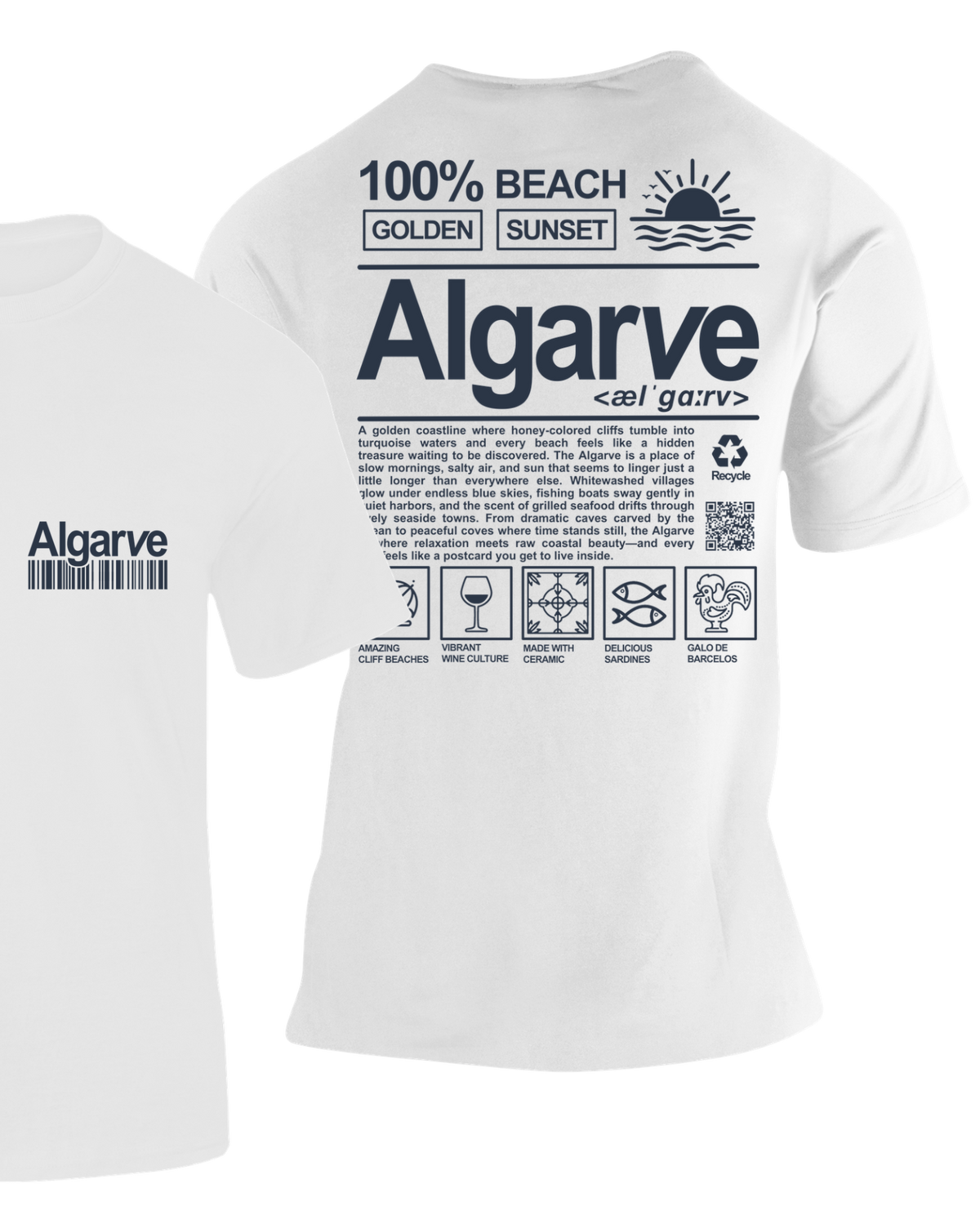 Camiseta Definición Algarve blanca con diseño de iconos de la región – Destination.es