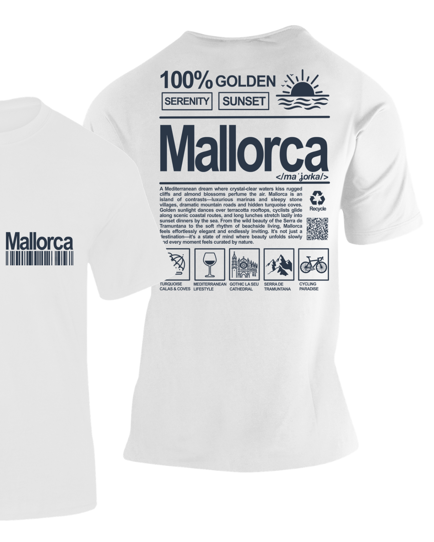 Camiseta Definición Mallorca blanca con diseño de iconos de la isla – Destination.es