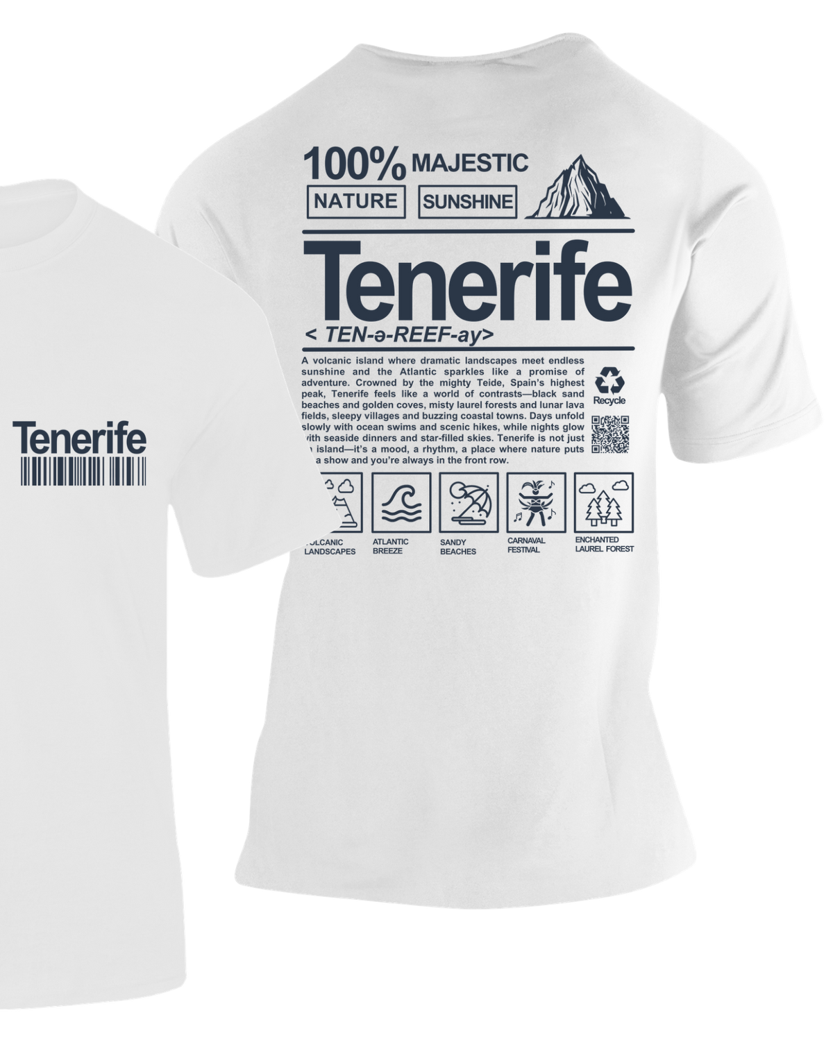 Camiseta Definición Tenerife blanca con diseño de iconos de la isla – Destination.es