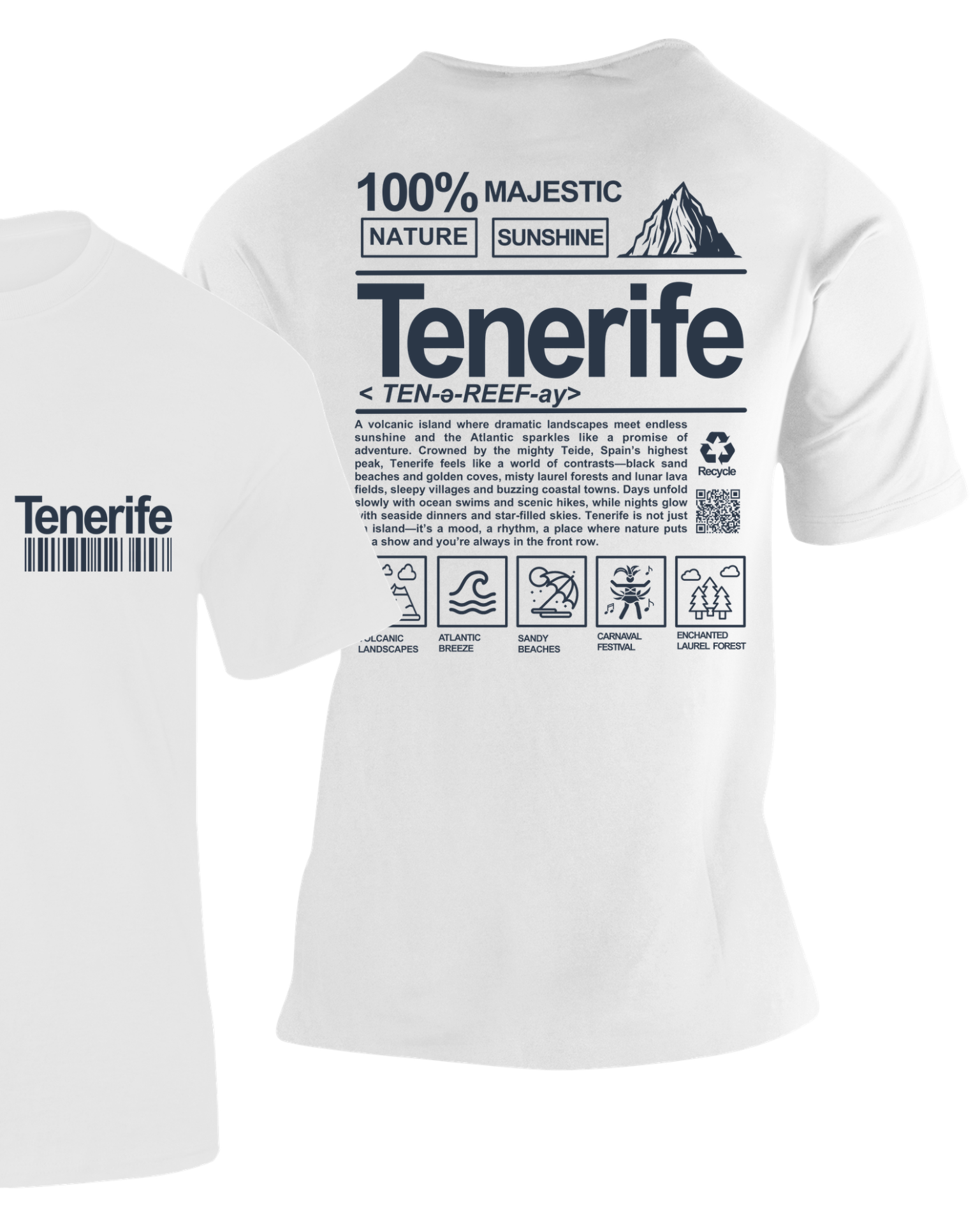 Camiseta Definición Tenerife blanca con diseño de iconos de la isla – Destination.es