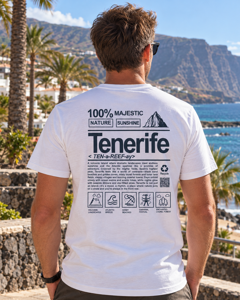 Modelo con Camiseta Definición Tenerife blanca, diseño estilo definición de diccionario – Destination.es