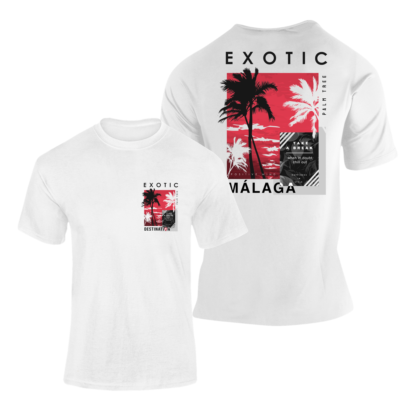 Camiseta Exotic Málaga blanca con diseño urbano de palmeras – Destination.es