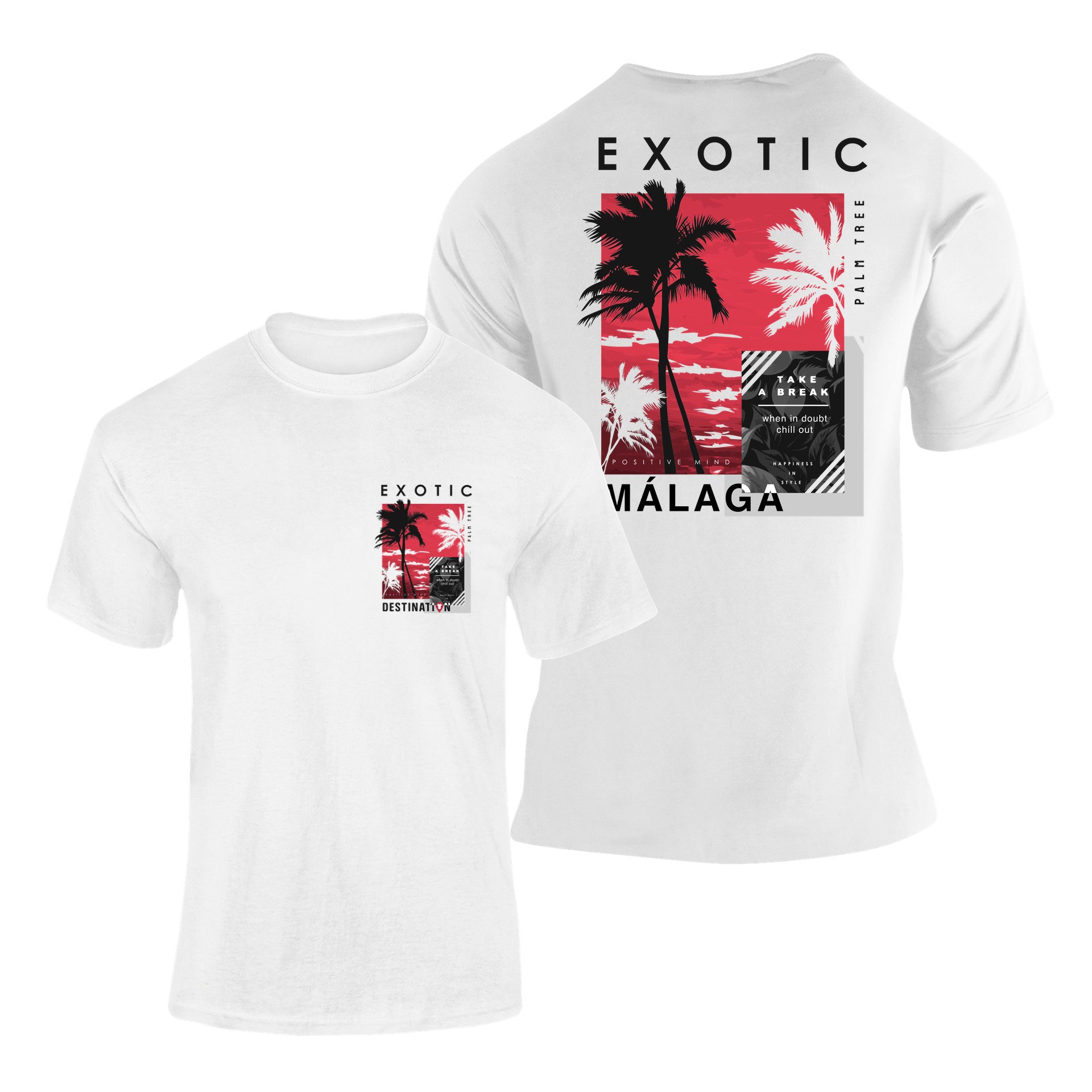 Camiseta Exotic Málaga blanca con diseño urbano de palmeras – Destination.es
