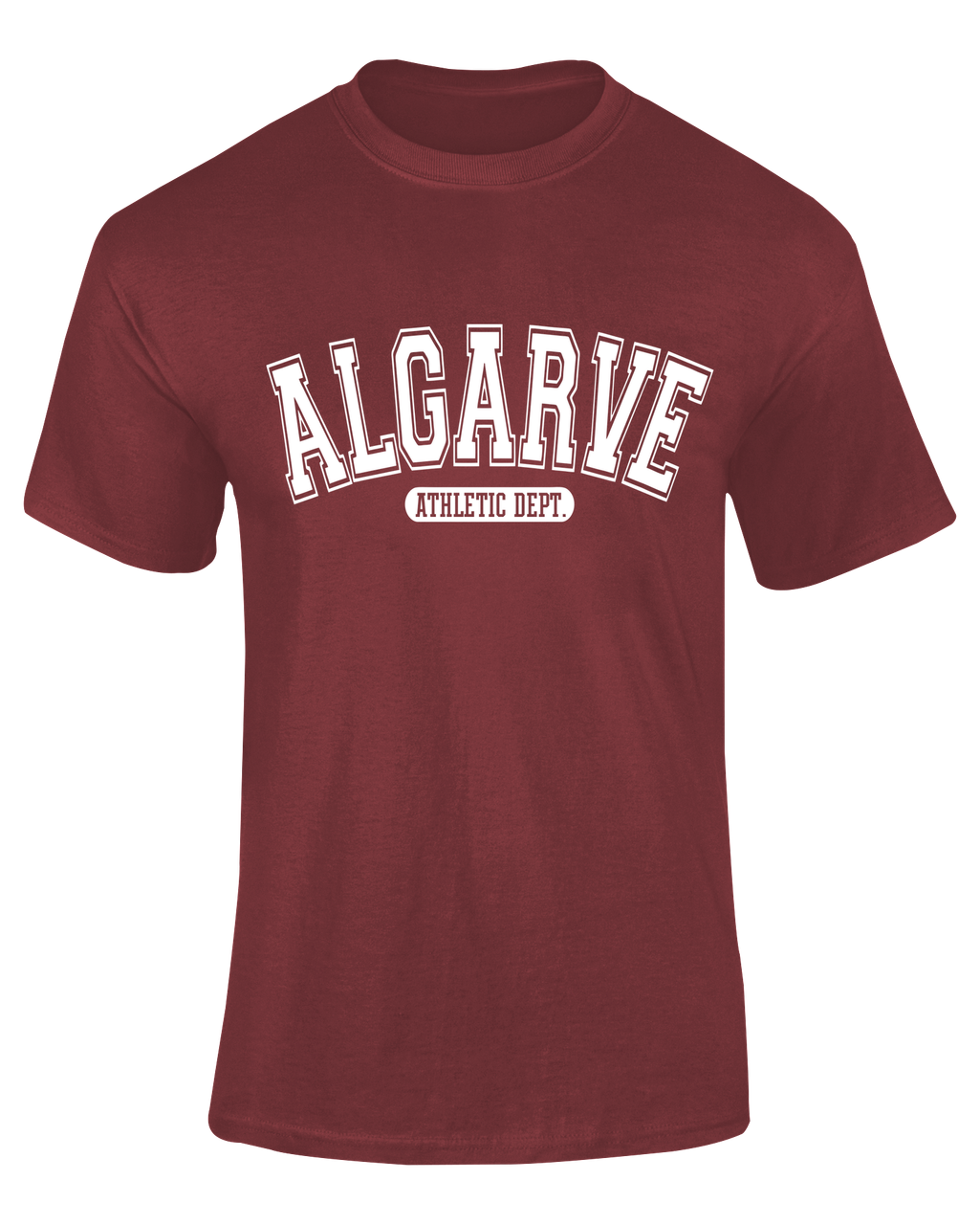 Camiseta University Algarve burdeos con texto "Algarve Athletic Dept." en blanco – Destination.es