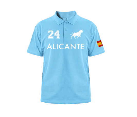 Polo souvenir de Alicante en algodón 100% OEKO-TEX®. Diseño exclusivo con emblema representativo. Cómodo, transpirable y de alta calidad.