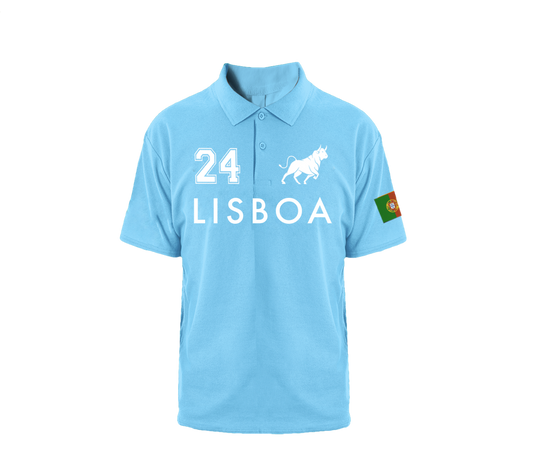 Polo souvenir de Lisboa en algodón 100% OEKO-TEX®. Diseño exclusivo con emblema representativo. Cómodo, transpirable y de alta calidad.